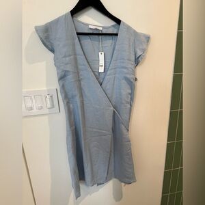 Olivaceous Sky Blue Wrap Blouse